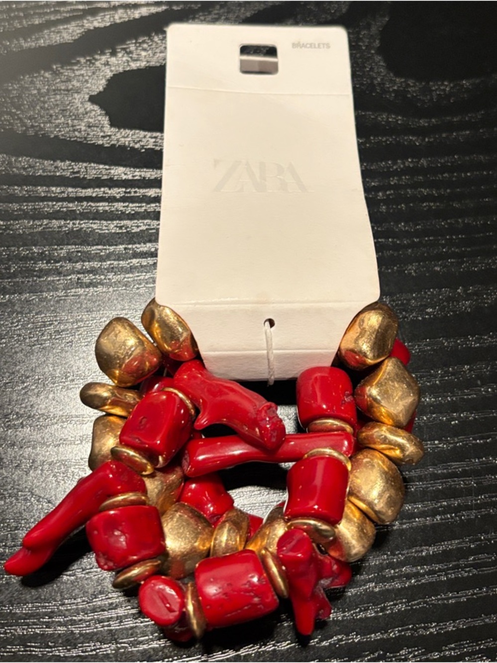 ZARA Red and Gold Chunky Beaded Bracelet Set Medium NWT